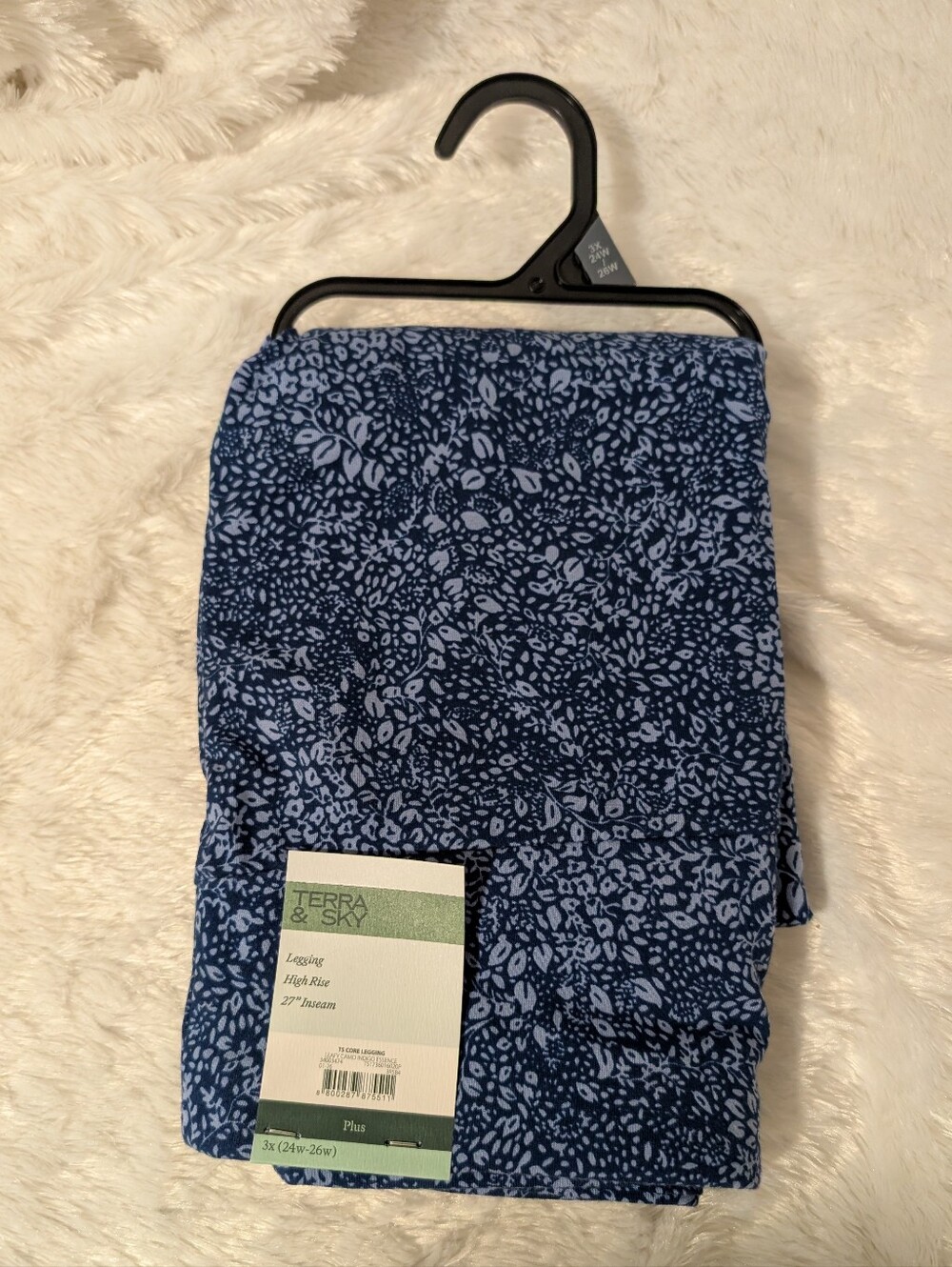 Terra & Sky Navy and Light Blue Printed Women's High-Rise Core Leggings